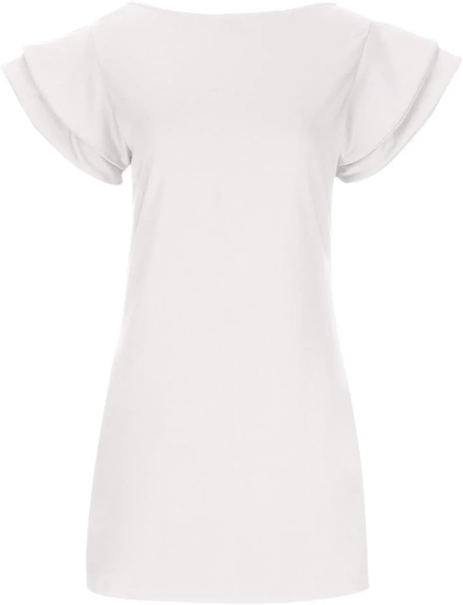 XUNRYAN Summer Dresses for Women 2022 Trendy Tiered Ruffle Sleeve Solid Backless Zipper Shift Mini Dress Party Dresses
