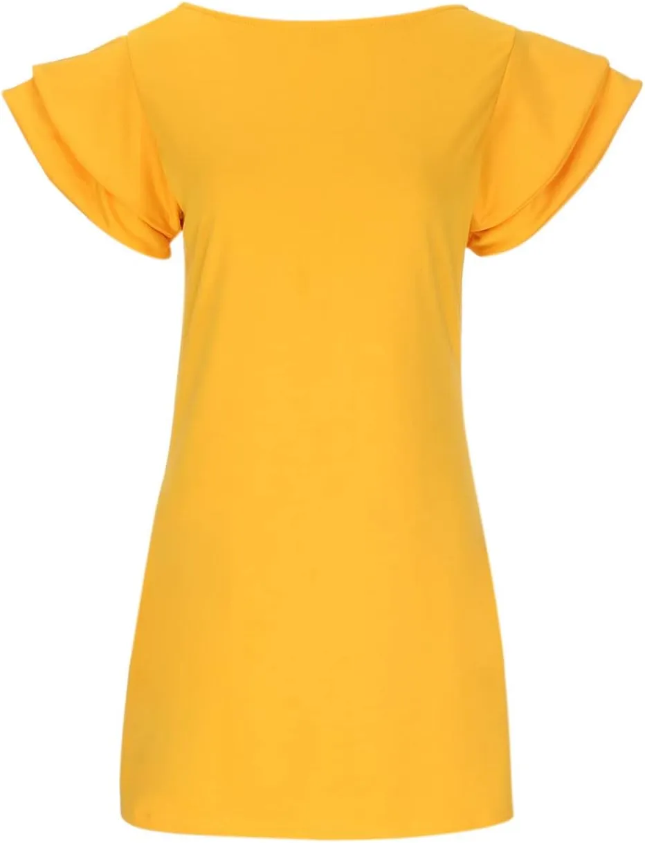 XUNRYAN Summer Dresses for Women 2022 Trendy Tiered Ruffle Sleeve Solid Backless Zipper Shift Mini Dress Party Dresses