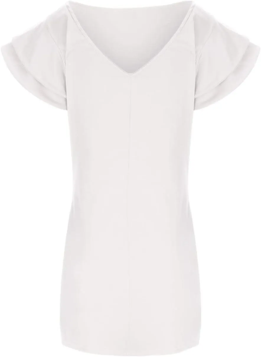 XUNRYAN Summer Dresses for Women 2022 Trendy Tiered Ruffle Sleeve Solid Backless Zipper Shift Mini Dress Party Dresses