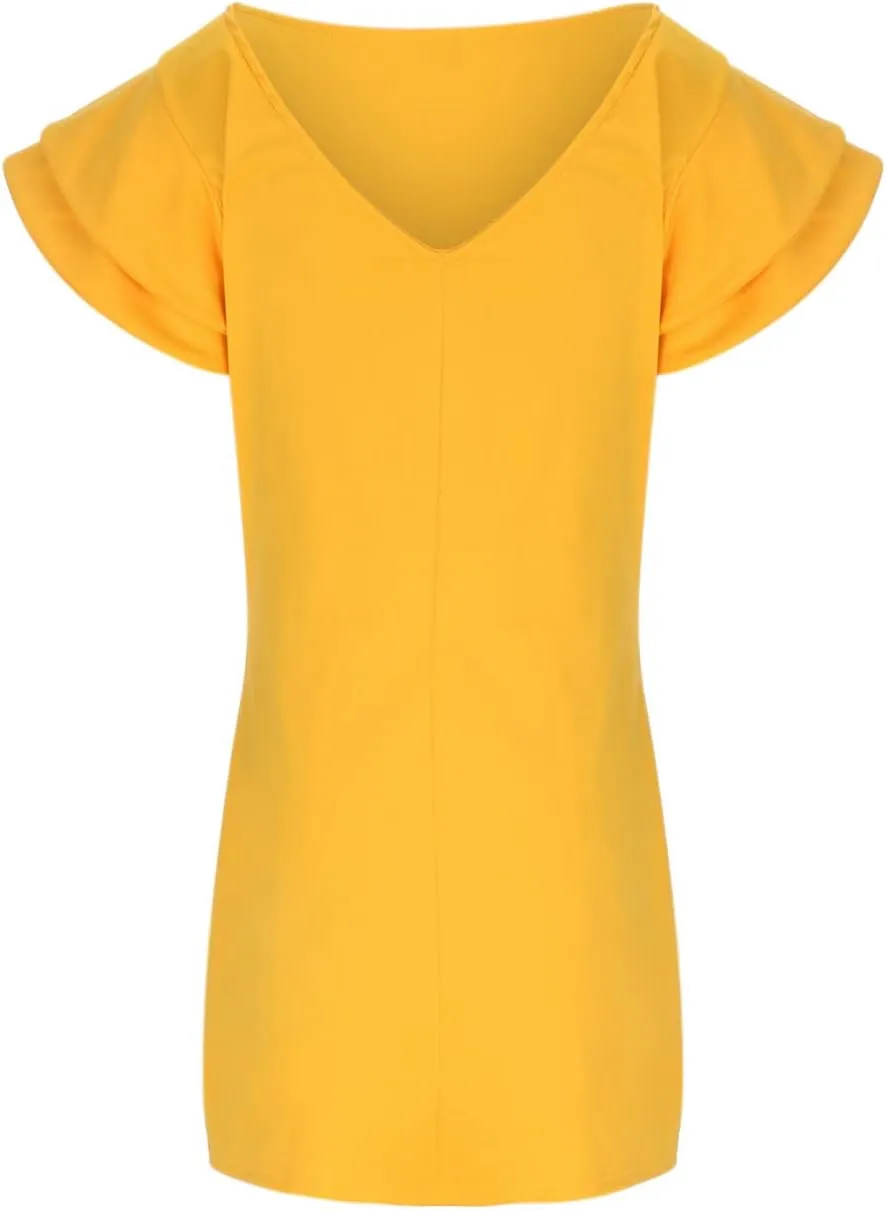 XUNRYAN Summer Dresses for Women 2022 Trendy Tiered Ruffle Sleeve Solid Backless Zipper Shift Mini Dress Party Dresses