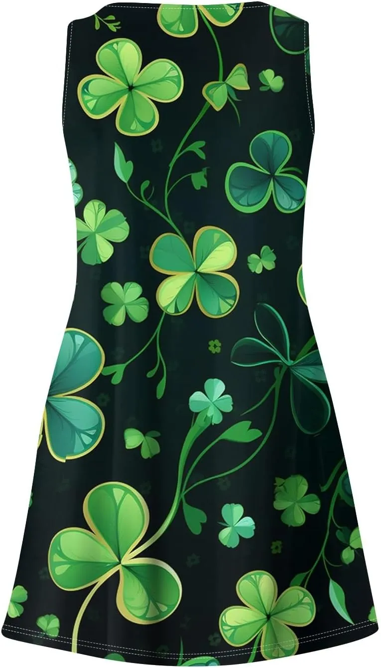 YUTANRAL Summer Dresses for Women 2025 Trendy St Patricks Day Shamrock Print Sleeveless Tank Sundersses with Pockets