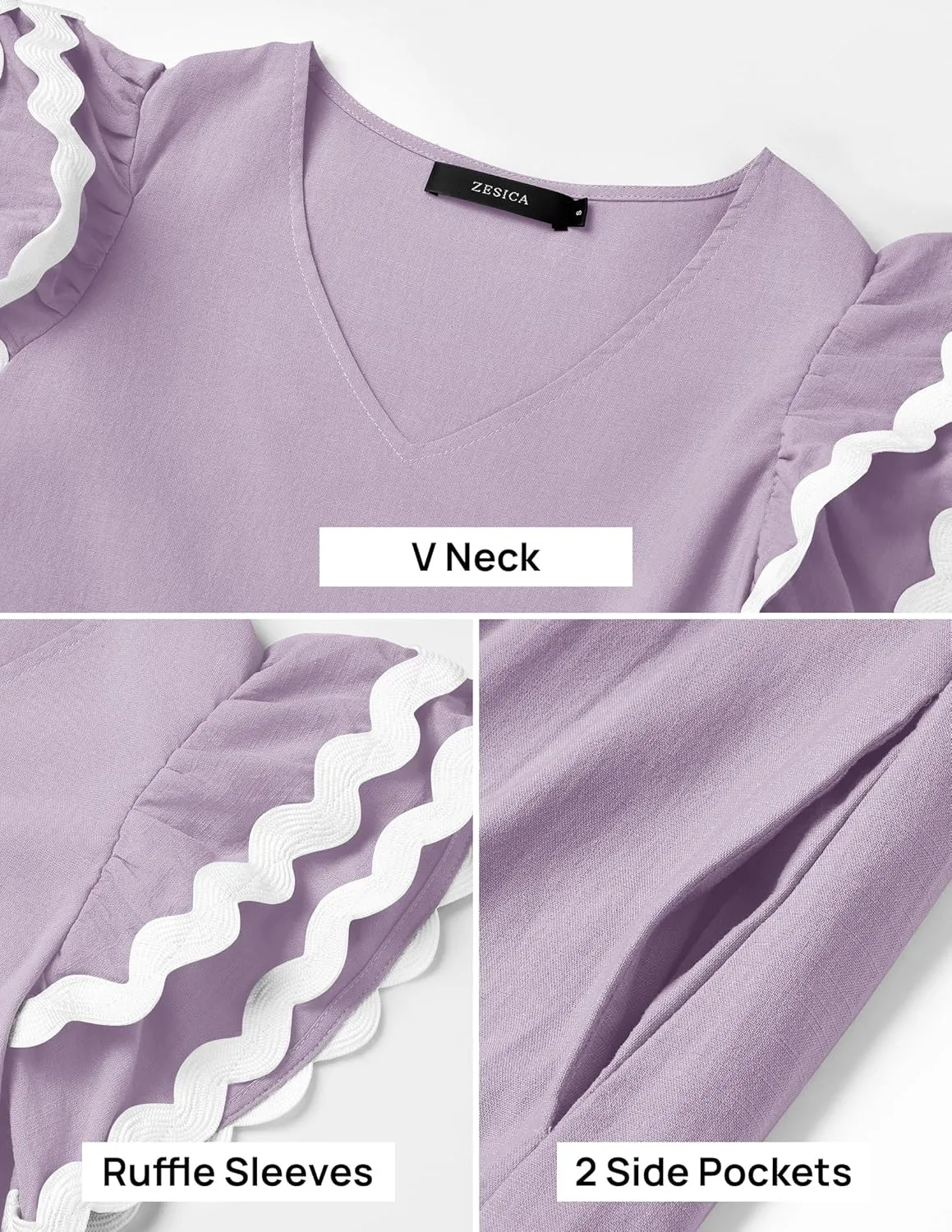 ZESICA Womens 2025 Summer Casual Midi Dresses V Neck Flutter Short Sleeve Ruffle Tiered A Line Flowy Beach Long Dress