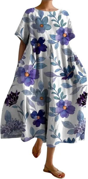 ZYXTIM Dresses for Women 2024 Casual Spring Floral Print Short Sleeve Summer Dresses Plus Size Tie Dye Fashion Maxi Dress