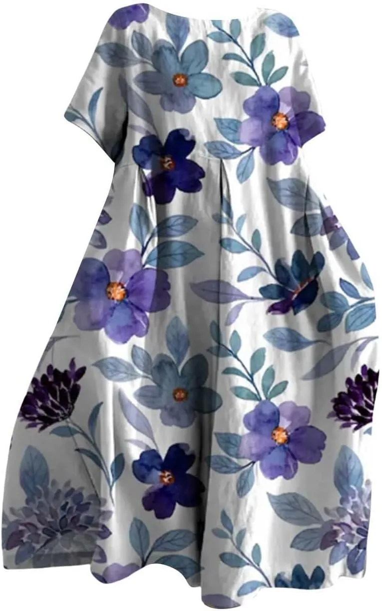 ZYXTIM Dresses for Women 2024 Casual Spring Floral Print Short Sleeve Summer Dresses Plus Size Tie Dye Fashion Maxi Dress