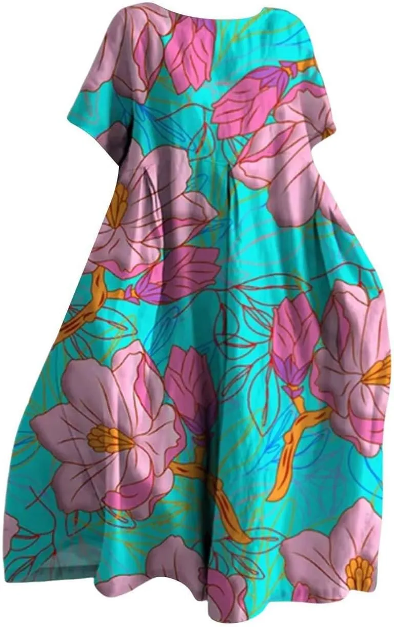 ZYXTIM Dresses for Women 2024 Casual Spring Floral Print Short Sleeve Summer Dresses Plus Size Tie Dye Fashion Maxi Dress