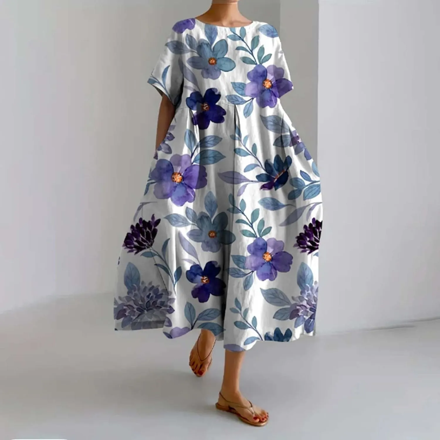 ZYXTIM Dresses for Women 2024 Casual Spring Floral Print Short Sleeve Summer Dresses Plus Size Tie Dye Fashion Maxi Dress