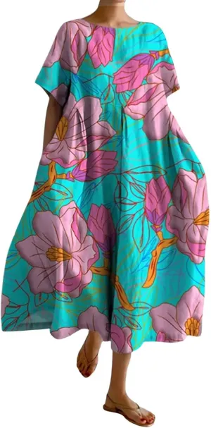 ZYXTIM Dresses for Women 2024 Casual Spring Floral Print Short Sleeve Summer Dresses Plus Size Tie Dye Fashion Maxi Dress