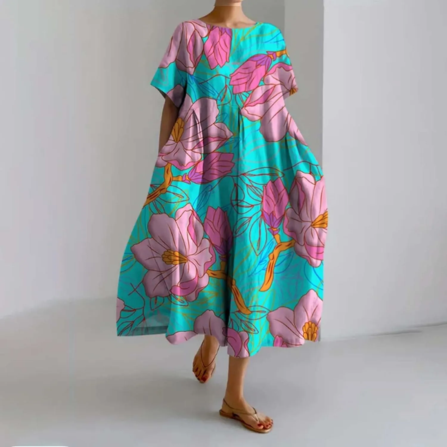 ZYXTIM Dresses for Women 2024 Casual Spring Floral Print Short Sleeve Summer Dresses Plus Size Tie Dye Fashion Maxi Dress