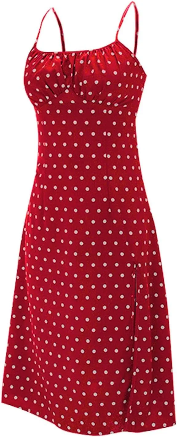 ZYXTIM Spaghetti Strap Dress for Women 2025 Summer Split Thigh Midi Floral Dresses High Waist Slim Vacation Beach Sexy Dress