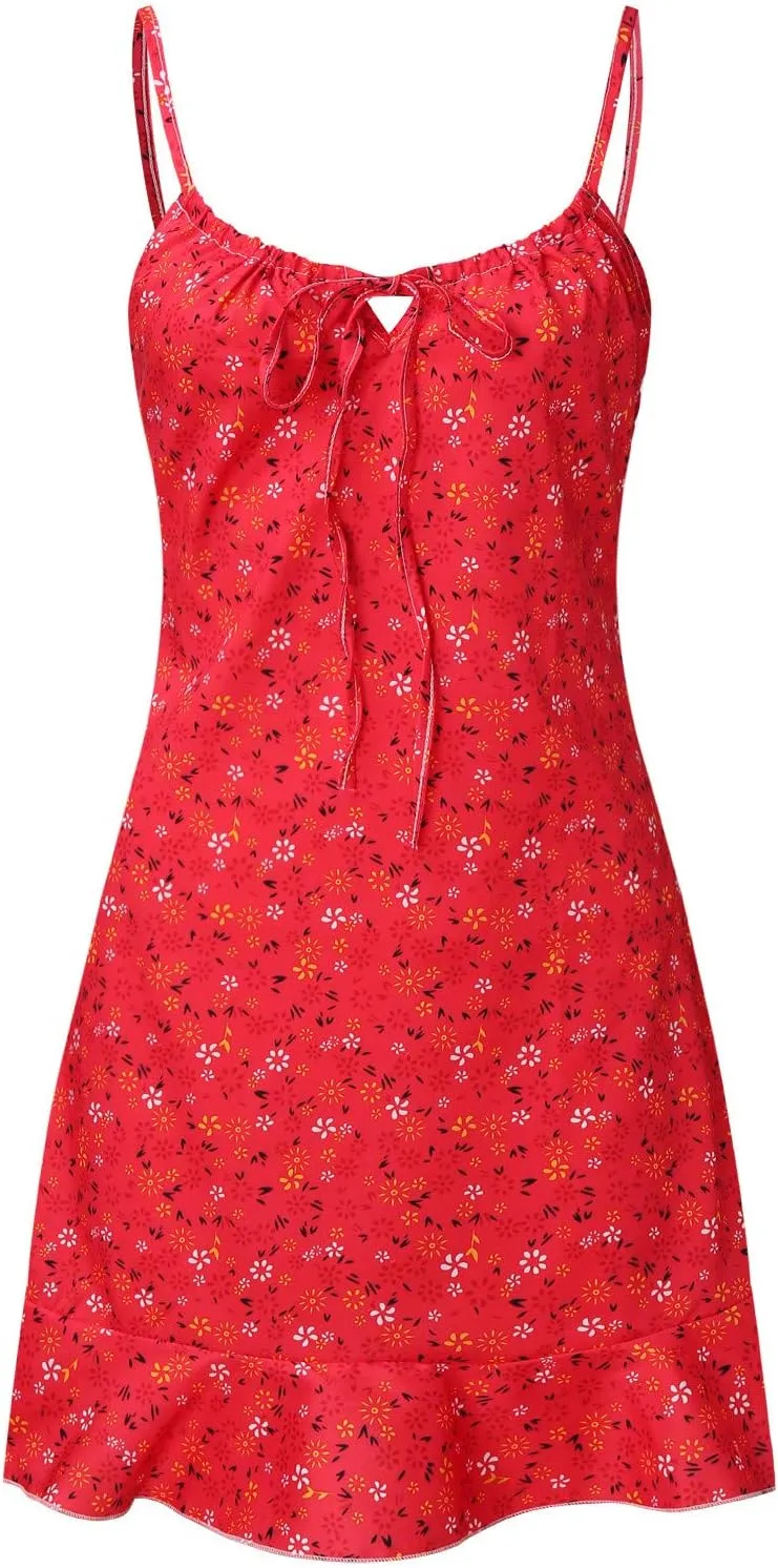 ZYXTIM Women's Summer Ditsy Floral Mini Dress Spaghetti Strap Scroop Neck Slim Fit Swing Dress Plus Size Cami Tropical Dress